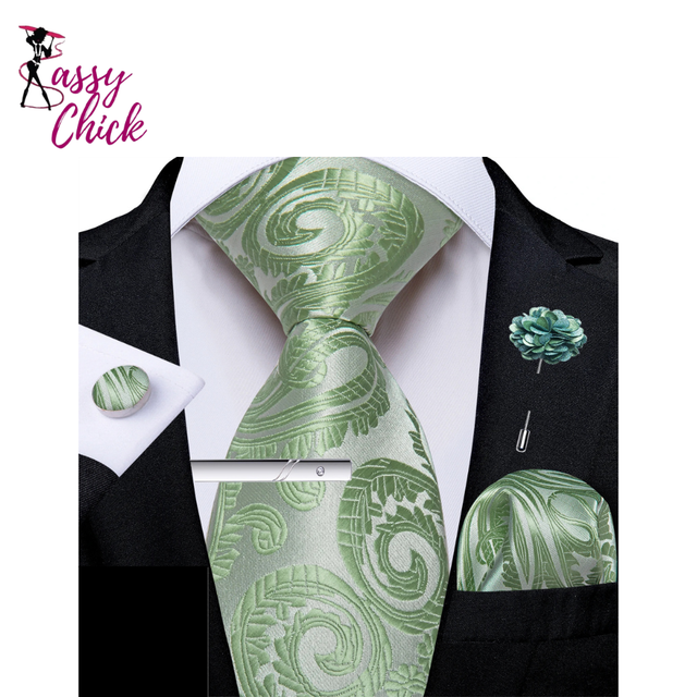 Solid Silk Green Pocket Square Cufflink Ties Sassy Chick Logo