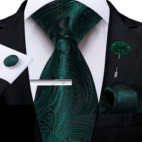 Green Solid Silk Green Pocket Square Cufflink Ties