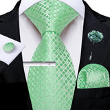 Green Solid Silk Green Pocket Square Cufflink Ties