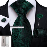 Solid Silk Green Pocket Square Cufflink Ties