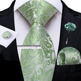 Solid Silk Green Pocket Square Cufflink Ties