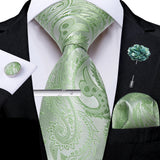 Solid Silk Green Pocket Square Cufflink Ties