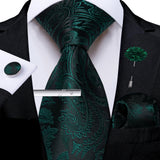 Green Solid Silk Green Pocket Square Cufflink Ties