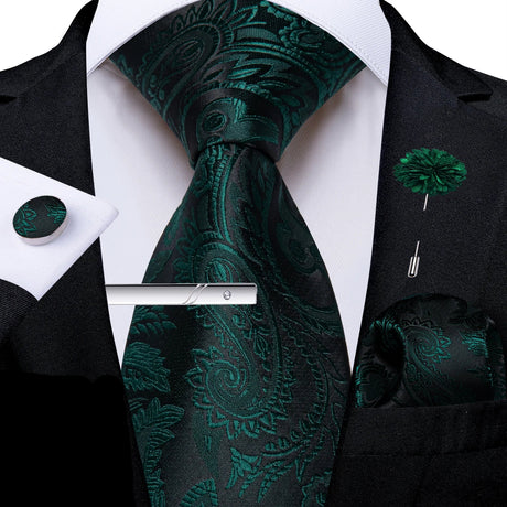 Green Solid Silk Green Pocket Square Cufflink Ties