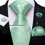 Solid Silk Green Pocket Square Cufflink Ties