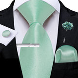 Solid Silk Green Pocket Square Cufflink Ties