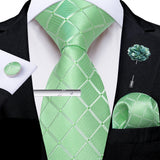Solid Silk Green Pocket Square Cufflink Ties