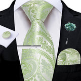 Solid Silk Green Pocket Square Cufflink Ties