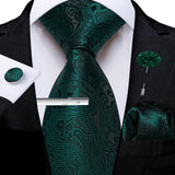 Green Solid Silk Green Pocket Square Cufflink Ties