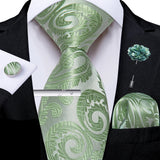 Green Solid Silk Green Pocket Square Cufflink Ties