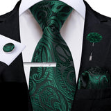 Solid Silk Green Pocket Square Cufflink Ties