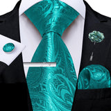 Solid Silk Green Pocket Square Cufflink Ties