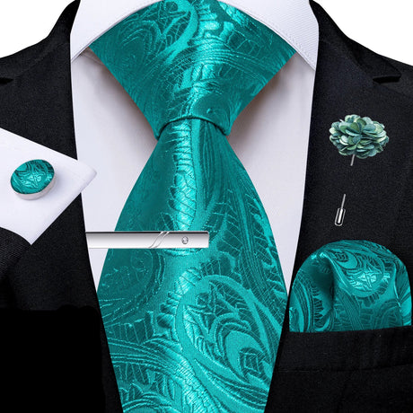 Solid Silk Green Pocket Square Cufflink Ties