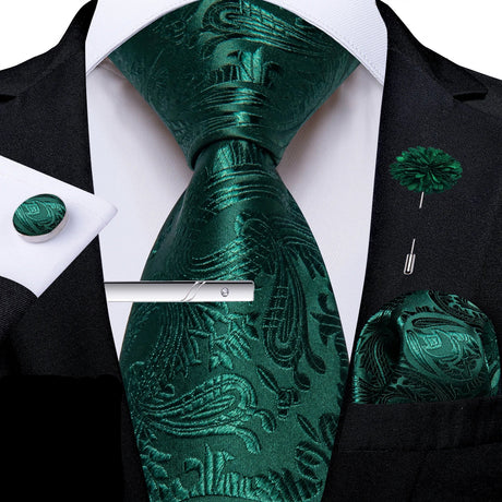 Solid Silk Green Pocket Square Cufflink Ties