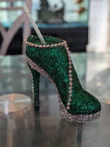Sparkling Green & Silver Glitter Stiletto Heel Tumbler Cup
