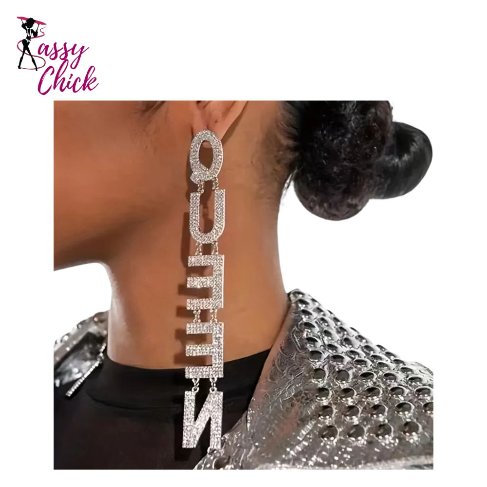 Sparkling Rhinestone Crystal Long Pendant Earrings Sassy Chick Logo