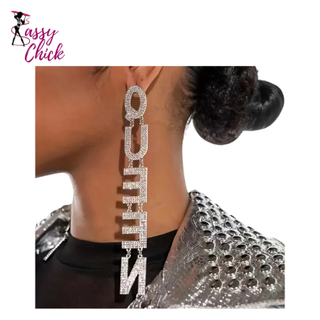 Sparkling Rhinestone Crystal Long Pendant Earrings Sassy Chick Logo