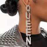 model using Sparkling Rhinestone Crystal Long Pendant Earrings