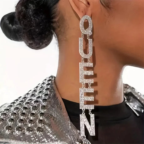 model using Sparkling Rhinestone Crystal Long Pendant Earrings