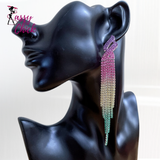 Sparkling Rhinestone Long Tassel Dangle Earring Sassy Chick Logo