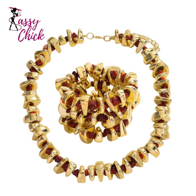 Splicing Acrylic Stone Elastic Necklace Bracelet Set Sassy Chick Logo