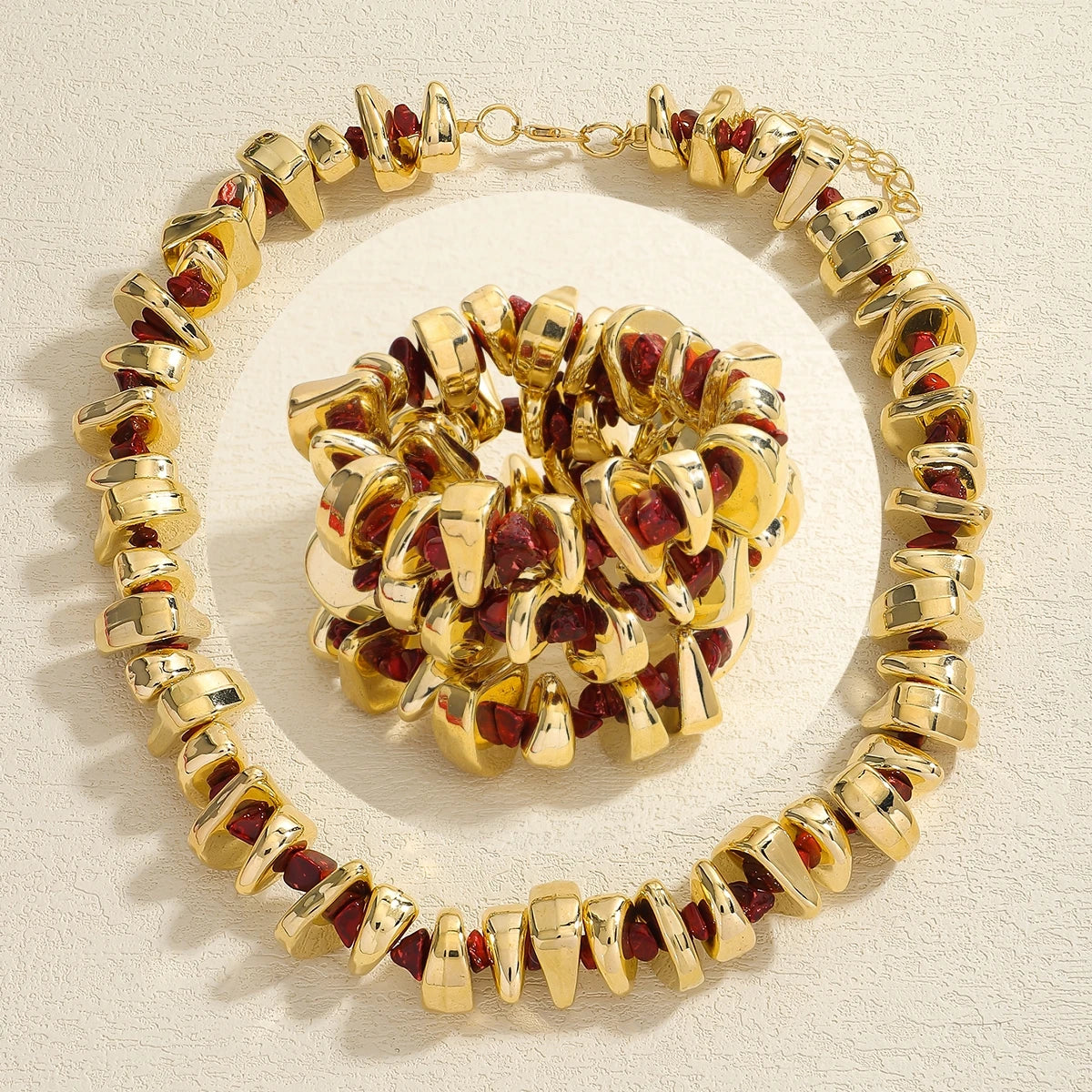 Splicing Acrylic Stone Elastic Necklace Bracelet Set