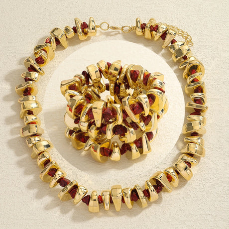Splicing Acrylic Stone Elastic Necklace Bracelet Set