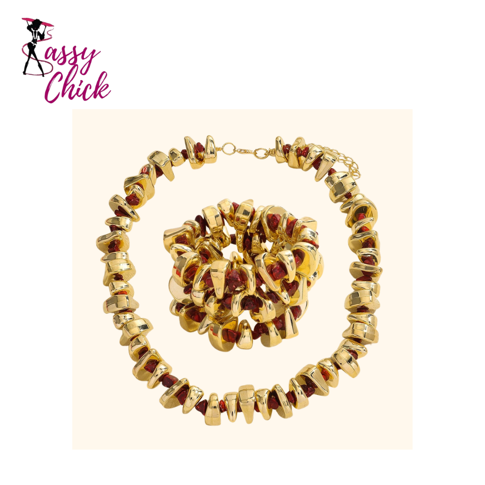 Splicing Acrylic Stone Elastic Necklace Bracelet Set Sassy Chick Logo