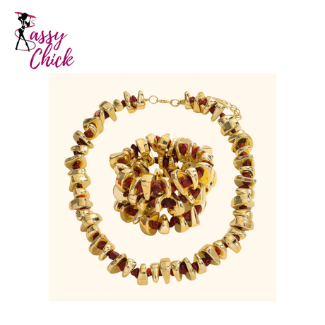 Splicing Acrylic Stone Elastic Necklace Bracelet Set Sassy Chick Logo