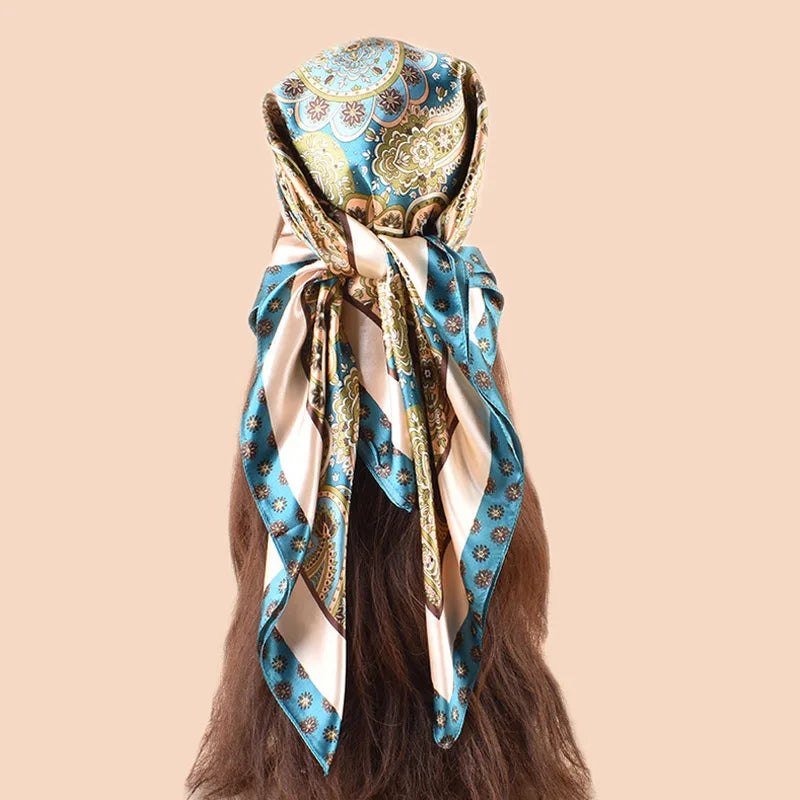 Blue Spring Print 90cm Silk Twill Square Scarf