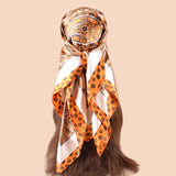 Orange Spring Print 90cm Silk Twill Square Scarf