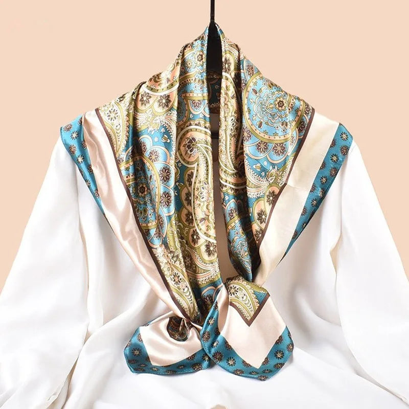 Blue Spring Print 90cm Silk Twill Square Scarf