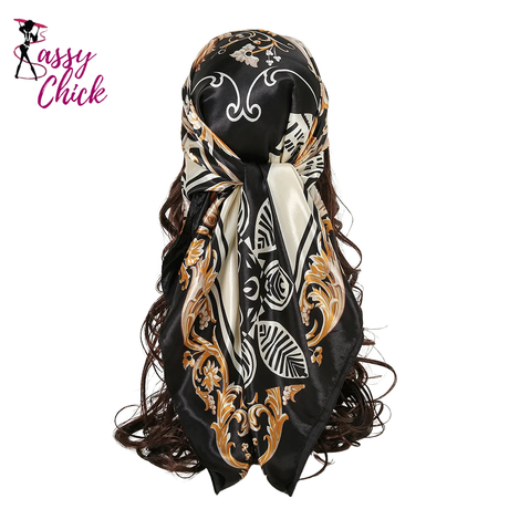 Square  90*90cm Silk Satin Scarf Scarves Shawl Hijab Sassy Chick Logo