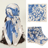Blue White Square  90*90cm Silk Satin Scarf Scarves Shawl Hijab