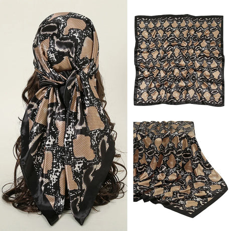 Black Gold Square  90*90cm Silk Satin Scarf Scarves Shawl Hijab