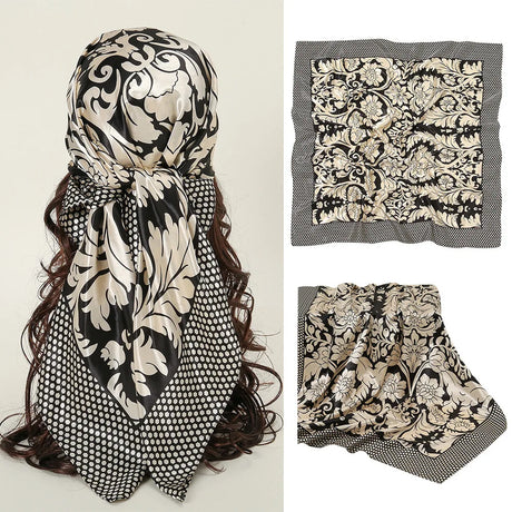 Black White Square  90*90cm Silk Satin Scarf Scarves Shawl Hijab