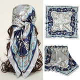 Blue Square 90*90cm Silk Scarves Satin Shawl Scarf