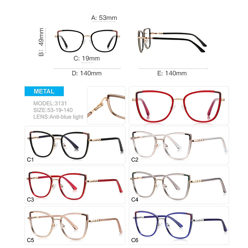 Square Cat Eye Oversize Anti Blue Light Myopia Glasses
