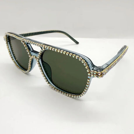 Green Square Double Bridges Diamond Candy Color Rhinestone Sunglasses