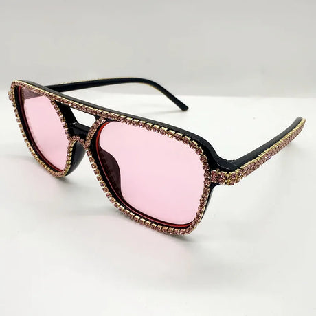 Pink Square Double Bridges Diamond Candy Color Rhinestone Sunglasses