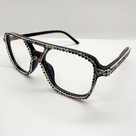 Square Double Bridges Diamond Candy Color Rhinestone Sunglasses