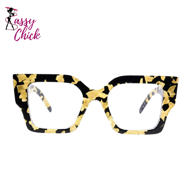 Square Floral Blue Light Blocking Glasses Sassy Chick Logo