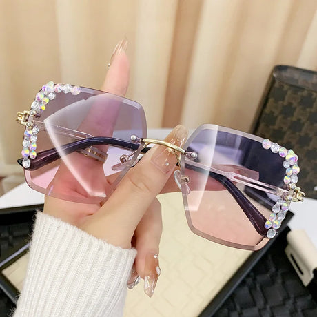 Pink Square Frameless Gradient Lens Sunglasses