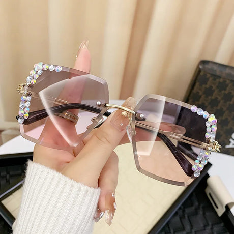 Brown Square Frameless Gradient Lens Sunglasses