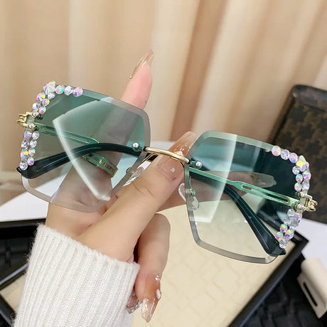 Green Square Frameless Gradient Lens Sunglasses