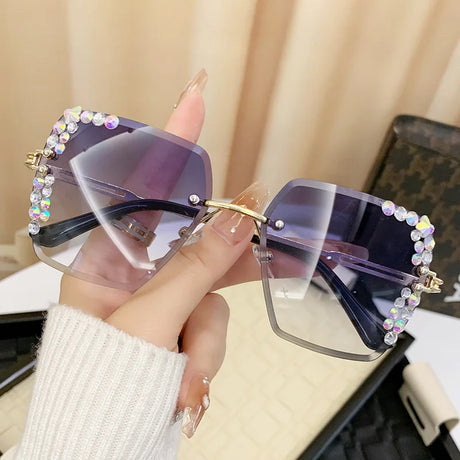 Purple Square Frameless Gradient Lens Sunglasses