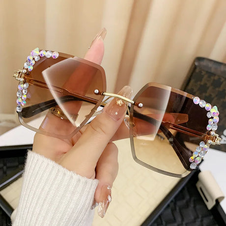 Brown Square Frameless Gradient Lens Sunglasses