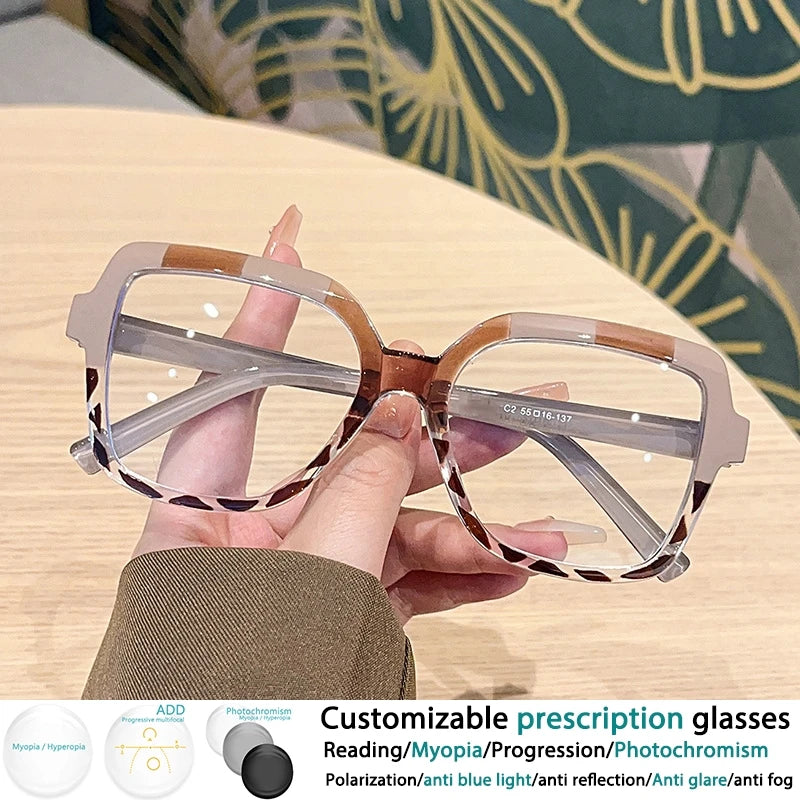 Beige Square Large Frame Resin Presbyopic Eyeglass