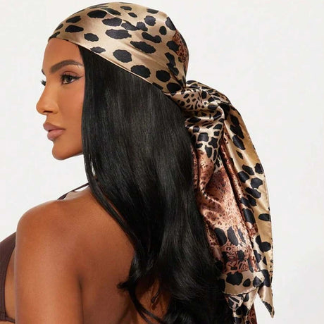 Model Using Square Leopard 90*90cm Printed Scarf Scarf Headband