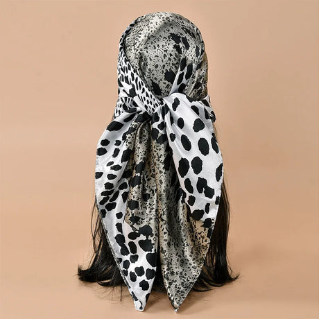 Gray Black Square Leopard 90*90cm Printed Scarf Scarf Headband